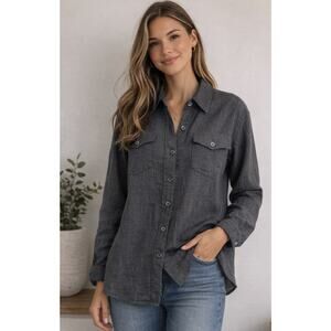 Angelo Santagostino Womens Linen Blend Button Up Shirt Gray Casual Career Top XL